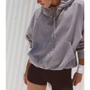 Free People FP Movement Day Off Hoodie Cropped Top Ribbed Pullover Grey S 283921